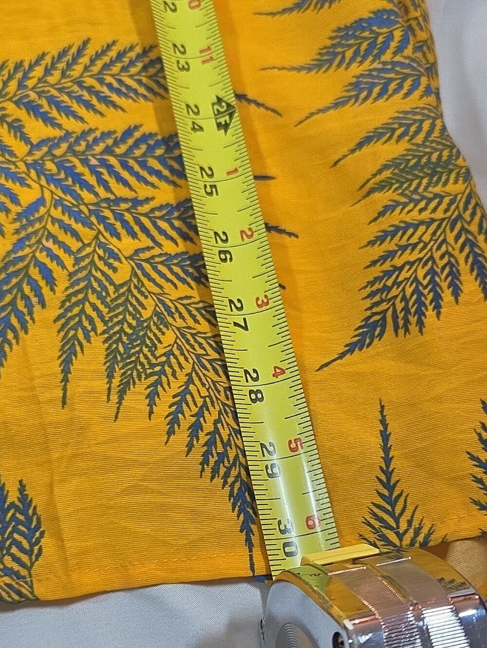 Men's XL Yellow/Blue Leaf Print Cotton Short Sleeve Point Collar Shirt Hawaiian - Picture 5 of 5